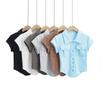 Double Pocket POLO Collar Short Sleeved Women'S New Curved Hem Irregular Top Single Breasted T-Shirt
