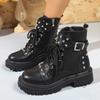 Thick-soled thick-heeled lace-up Martin boots for women's autumn new versatile belt buckle Martin boots for women