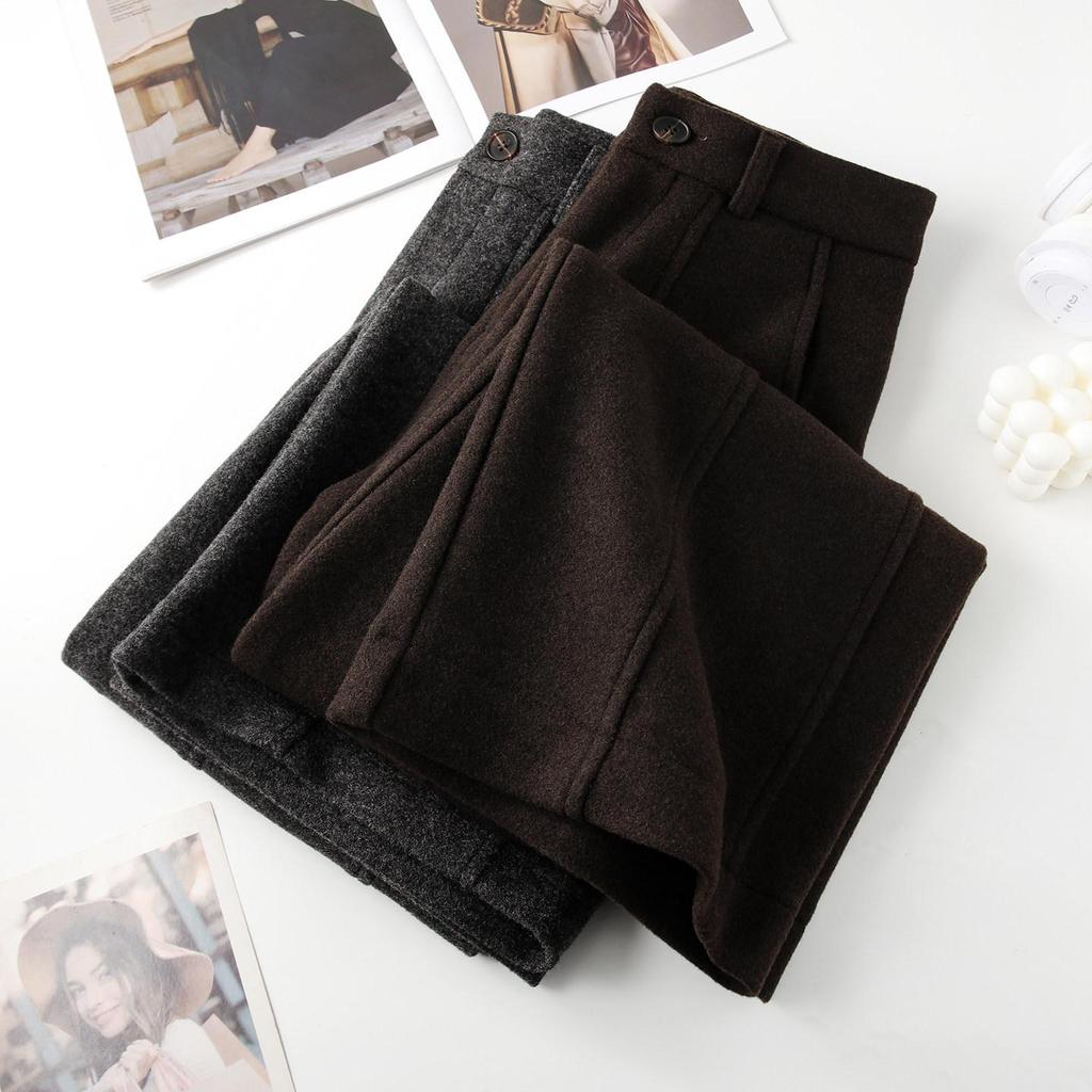 Unisex High-Waisted Gray Wool Sweatpants for Kids, Winter 2025: Thick Wide-Leg Petite Fit
