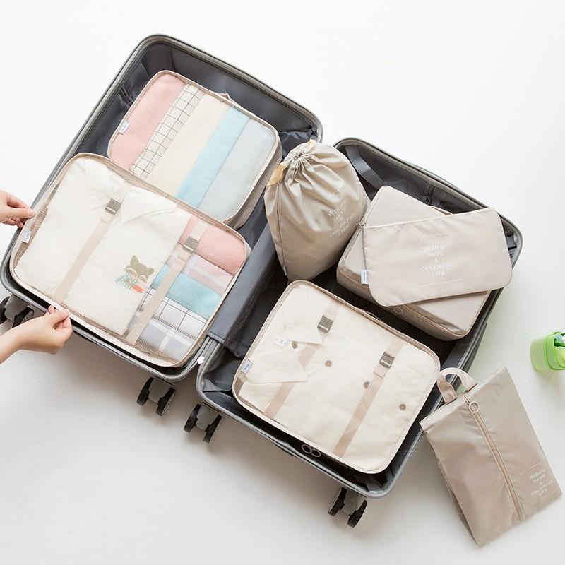 Set de 7 Piezas Bolsas de Almacenamiento para Viaje, Organizador de Maleta Clasificación de Ropa Organizador Plegable, Bolsas Impermeables para Empacar Maleta SNBD021