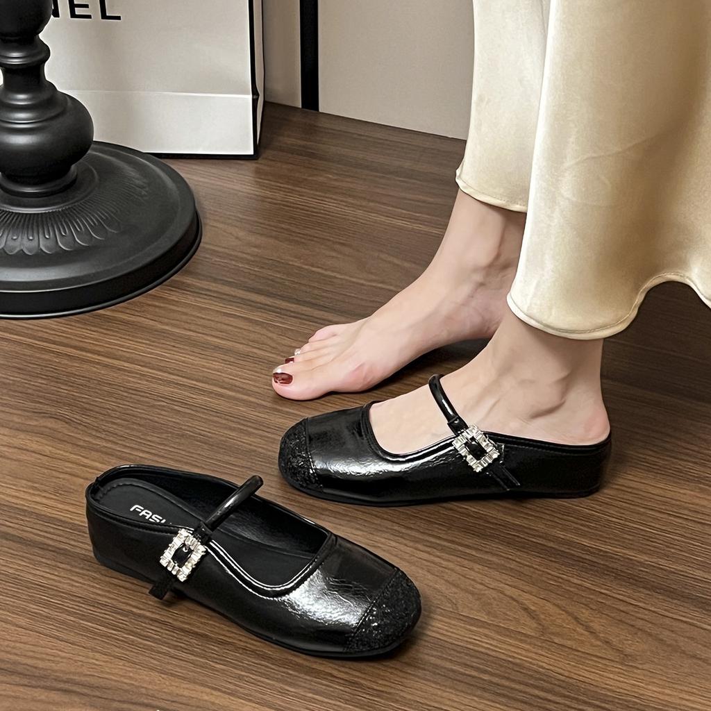 Women's summer with skirt half slippers 2025 new outer wear heightening bag head silver inner Mary Jane gentle sandals single shoes