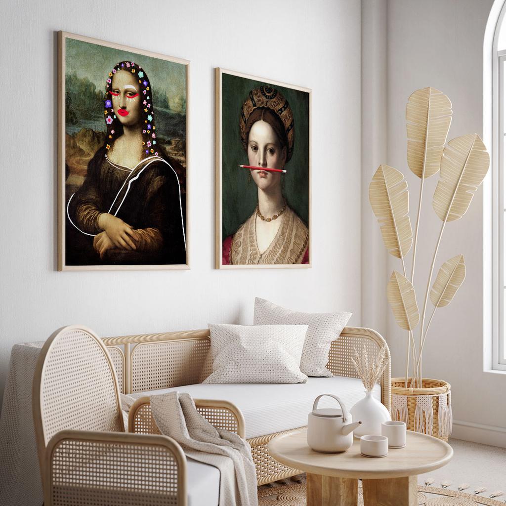 Zestaw dwóch plakatów mona lisa kwiaty