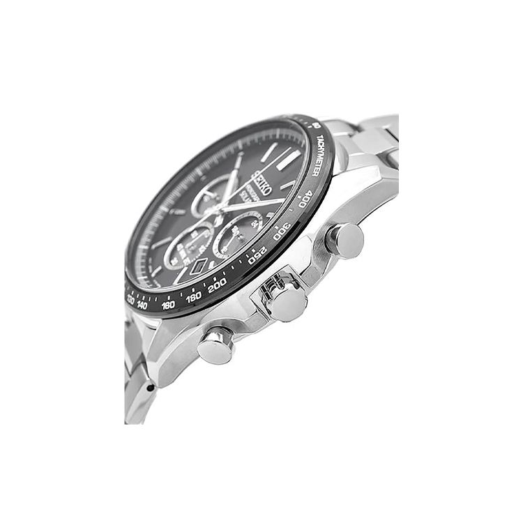 Seiko Stainless Steel Watch Band 100m Waterproof Black Dial Silver Band Quartz Watch Solar Quartz Movement Men watches SBPY167