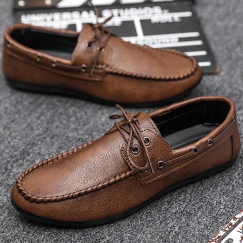 Luxury Leather Men's Shoes Fashion Brand Moccasin Comfor Men Causal Sneakers Designer Classic Loafers Lace-Up Men Driving Shoes