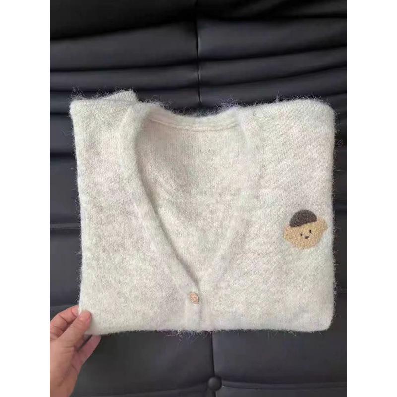 Korean Soft Bear V-neck Knit Cardigan Sweater - Women's Autumn/Winter Casual Outerwear
