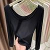 Pure Desire Low-Cut Backless Long-Sleeve Slim Fit Base Layer T-Shirt for Women – Autumn/Winter Korean Style