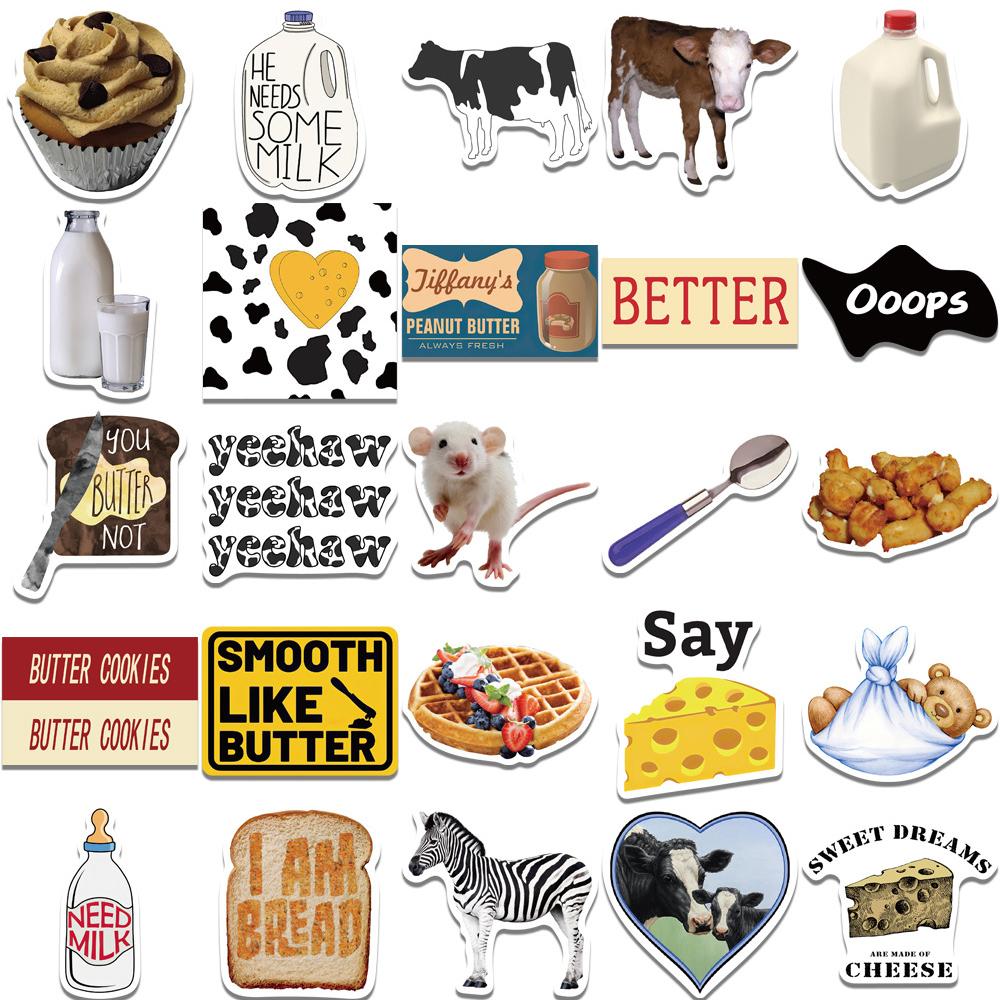 10/30/50pcs Vintage Ins Style Butter Bread Milk Stickers Aesthetic DIY Water Bottle Fridge Phone Graffiti Decals Decoration Toy