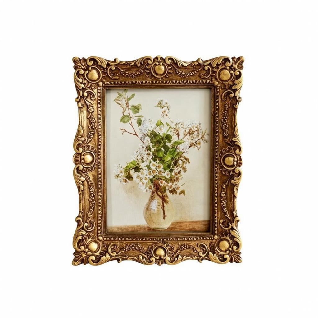 Ornate Picture Frame Tabletop with Glass Gold for Bedroom