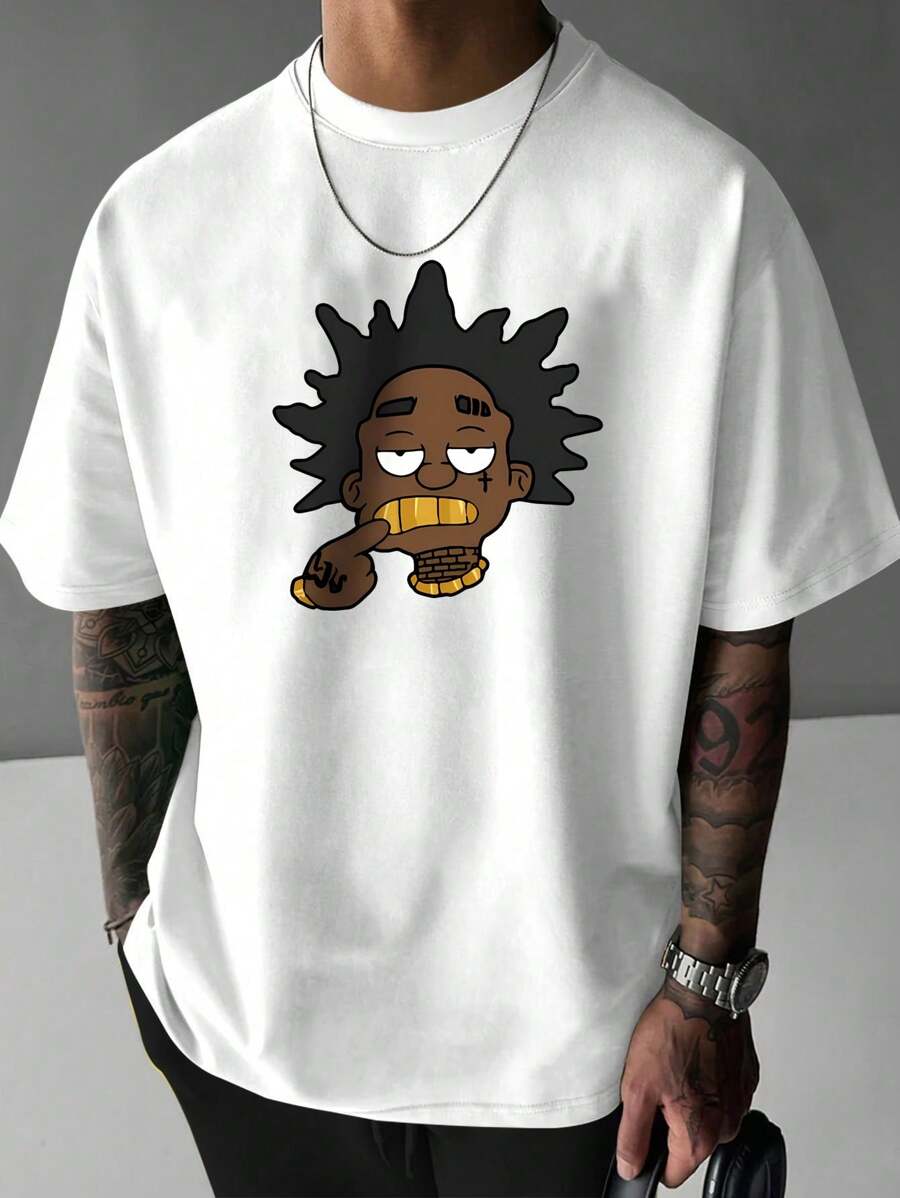 

Unisex s Casual Cartoon Character Print Crew Neck Short Sleeve T-Shirt, Summer L