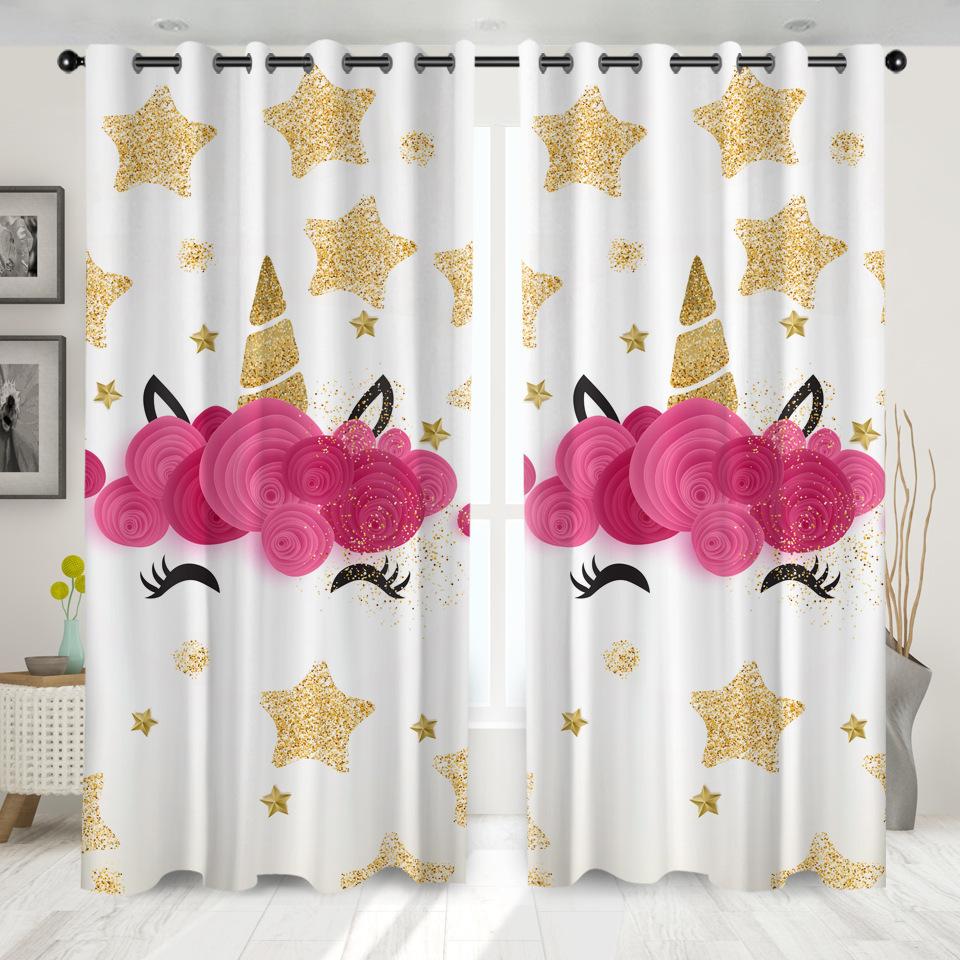 High Density Blackout Curtains Cartoon Curtains Cute Sweet Unicorn Digital Printing Blackout Curtains