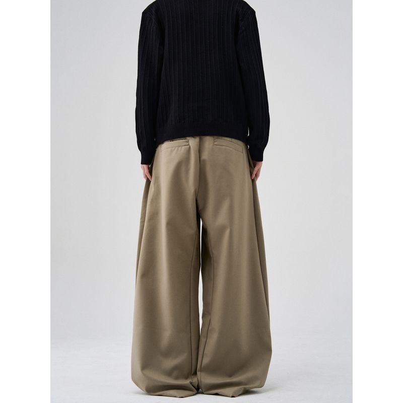 Kisko American Retro Pleated A-Line Silhouette Drape Casual Dress Pants for Men, High-End Wide-Leg Cleanfit Pants
