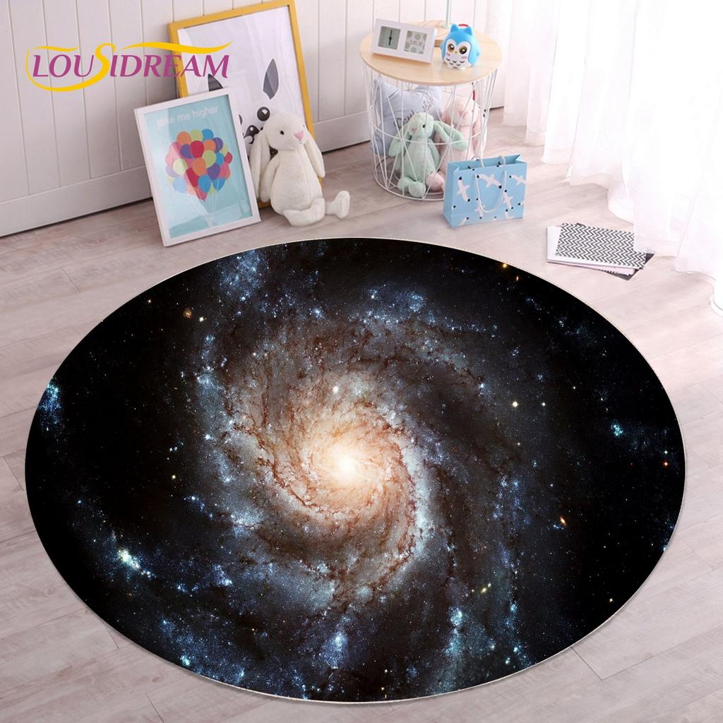 HD Galaxy Universe Space Stars Runder Teppich, Teppich für Wohnzimmer, Kinderzimmer, Sofa, Spielzimmer, Dekoration, rutschfeste Bodenmatte