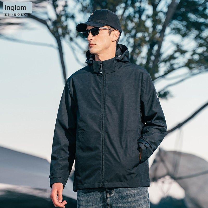 Yingjuelun Urban Style Windbreaker Jacket for Men, Autumn and Winter Detachable Hooded Windproof Casual Top, Outdoor Hiking Jacket