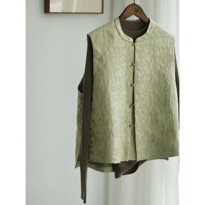 

2026 Spring/Summer Women s Chinese National Style Sleeveless Vest with Stand-up Collar M зелёный