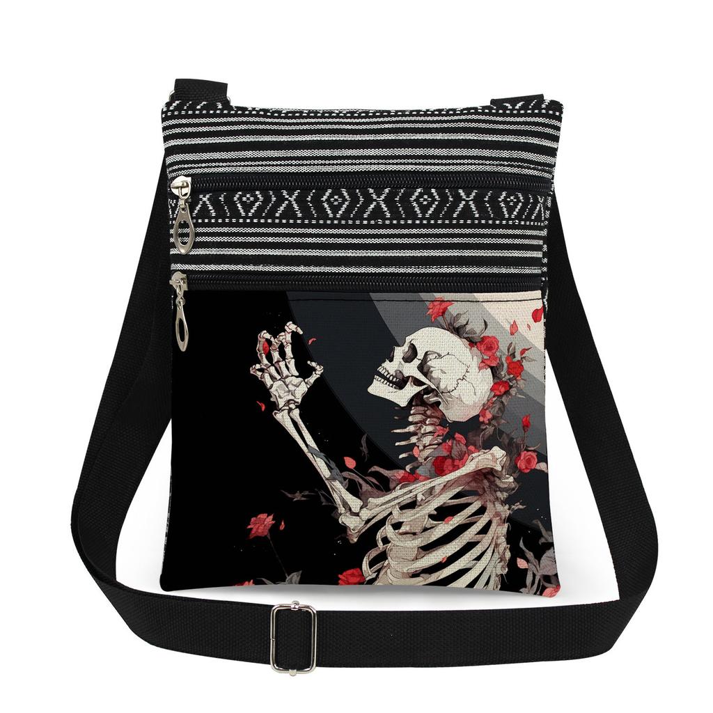 1PC Skeleton Print Tote Bags Women Shoulder Handbags Postman Package 6915