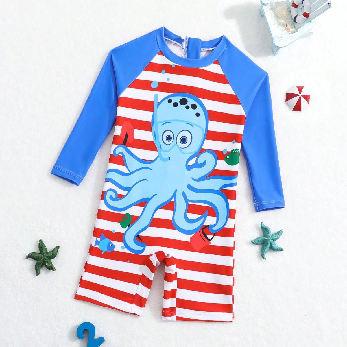 

2024 Детский милый слитный купальник с осьминогом - Европейский и американский стиль для мальчиков 2-3 Years