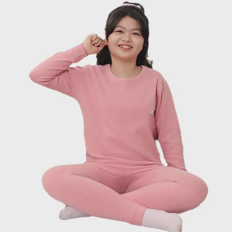 Plus Size Kids' Wool Silk Fall & Winter Underwear Set: Warm Shirts & Trousers for Teens