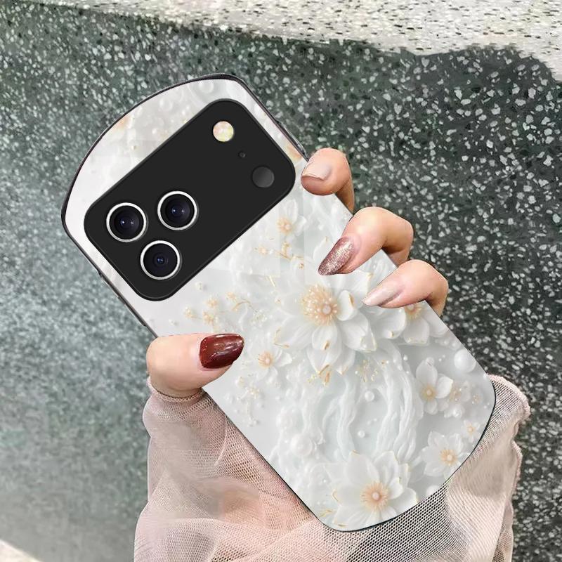 Schöne weiße Blumen Für iPhone 17 Air 16 15 14 Pro 13 Plus 12 mini 11 Pro Max XR X 7 8 Elliptische gehärtete Glas Handyhülle