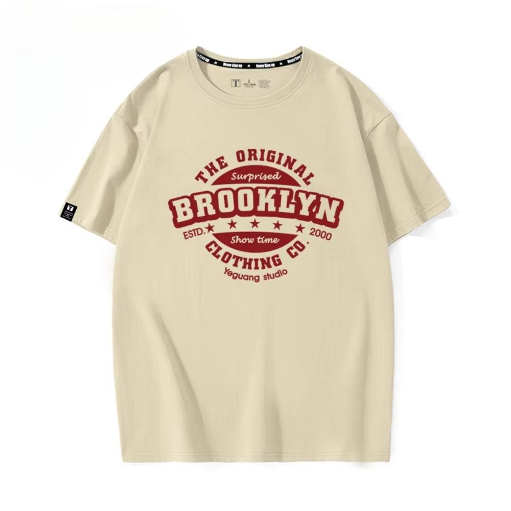 Summer Fashion Heavyweight Retro Men's English Letters 100% Cotton Printed Round Neck High-quality Casual Fitness Street T-shirt
