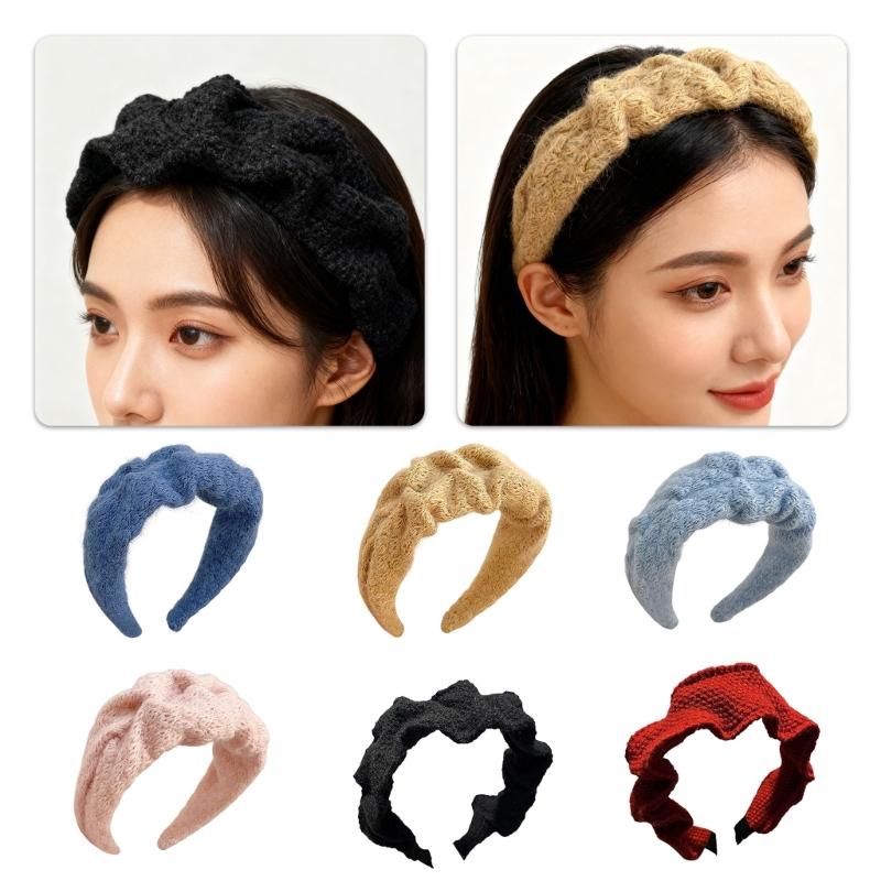 Strukturierte Kunststoff Kopfbedeckung Acryl Gestrickter Haarreif Merkmal Breite Kante Für Herbst Winter Mode Haarstyling