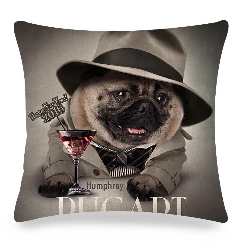 Pug Printed Pillows Cushion Cover 18x18 Inches Linen Pillowslip Home Sofa Car Decoration Throw Pillow Cover Cute Dogs Pillowcase