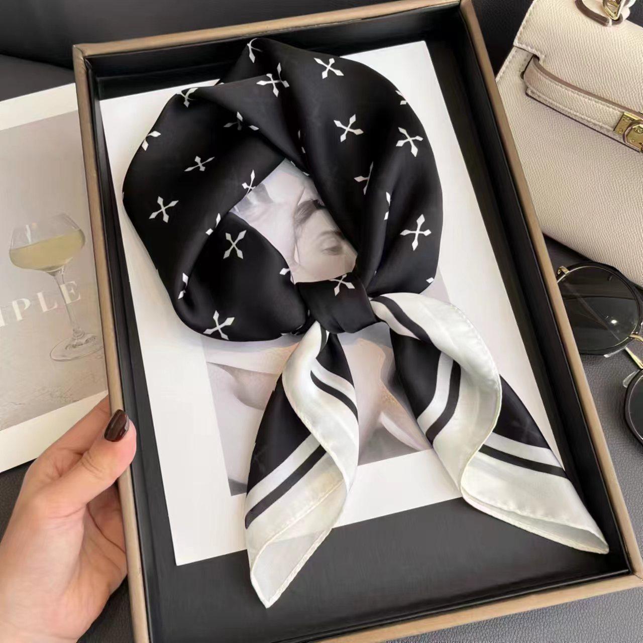 

Модный платок, шейные шарфы, женские квадратные повязки, маленькие шали, обертывания, Sacrfs 70x70 см 70x70cm чёрный