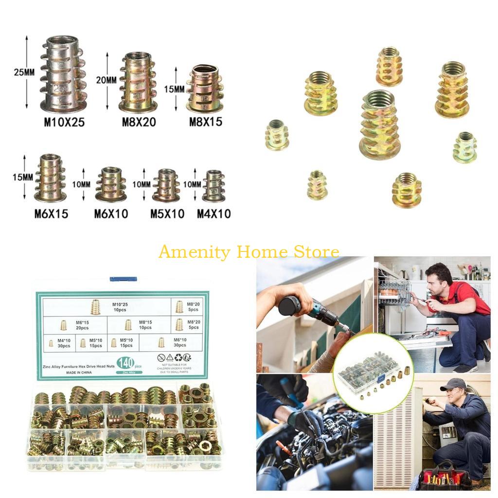 

F26C Convenient Pack of 140 Zinc Coat Screw Nut Easy to Use Inserts Zinc Inserts Screw set Simple Operation for Furniture China Mainland