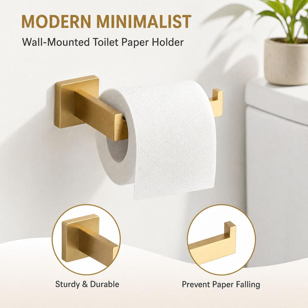 Square Tube Toilet Holder, Short Stainless Roll Stand for Bathroom Storage
