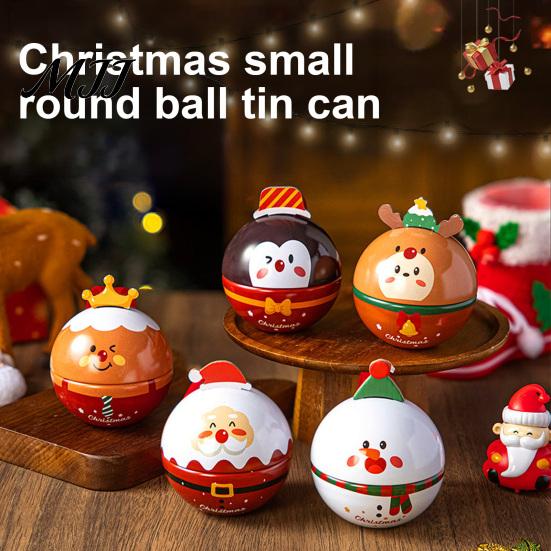 Metal Small Trinket Storage Christmas Round Tin Ball Ornament, Cute Santa Reindeer Penguin Hanging Decoration, Tree Decoration Set Fillable Candy Gift