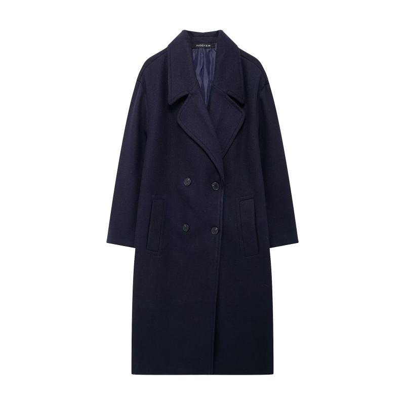 Womens Oversized Wool Blend Trench Coat Longline Double-Breasted Outerwear Street Style Fall 2025