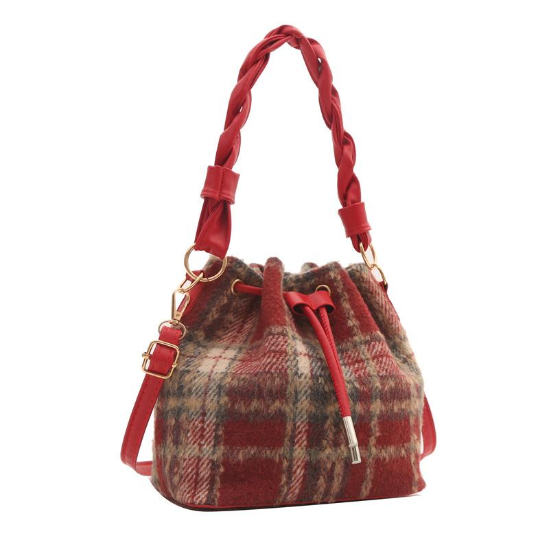 

Женская сумка-ведро Niche Foreign Style Сумка через плечо Шерстяная клетчатая сумка-ведро Модная универсальная сумка-мессенджер