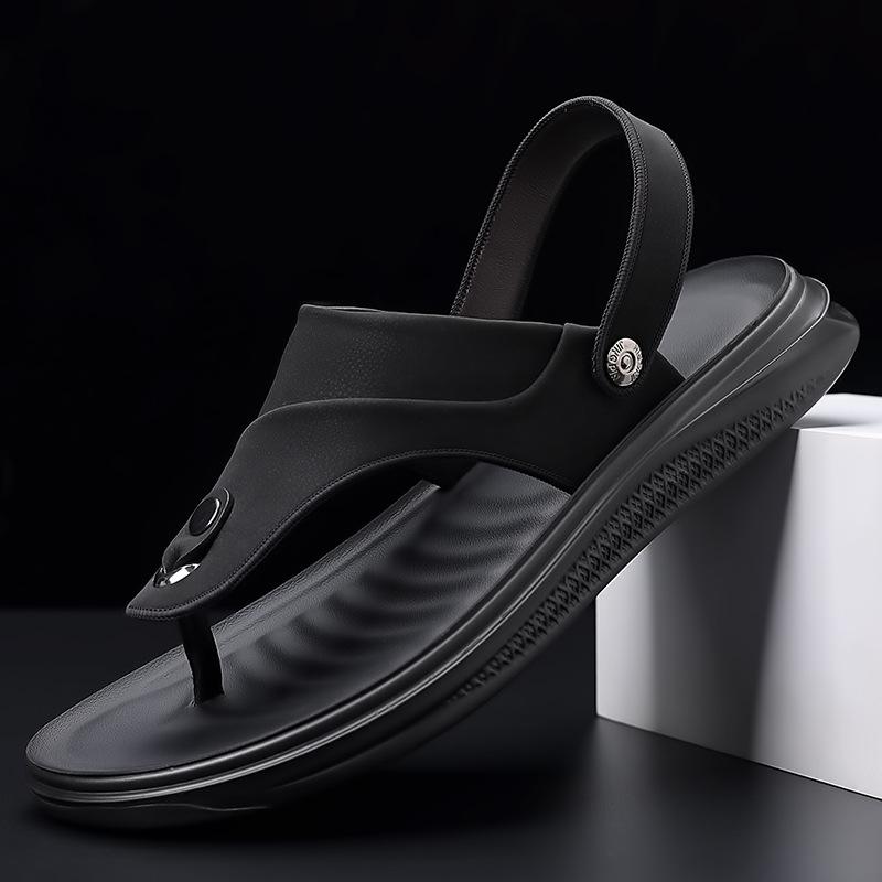 2024 New Shoes for Men Summer Genuine Leather Sandals Fashion Soft Latex Insole Casual Slipper Cool Beach Shoes