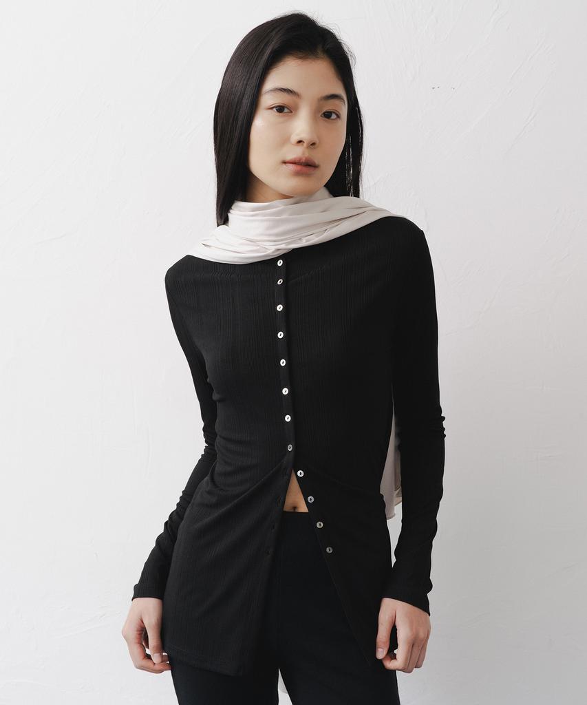 Afterglowool Soft Rib Button Cardigan-Black