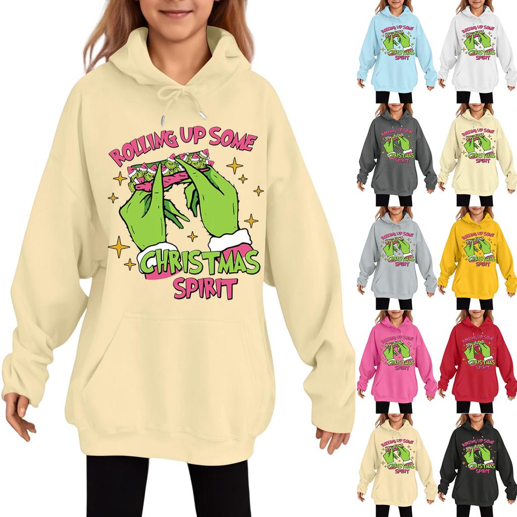 Children's Fashionable Casual Long-sleeved Loose Christmas Print Pullover Hooded Sweatshirt
