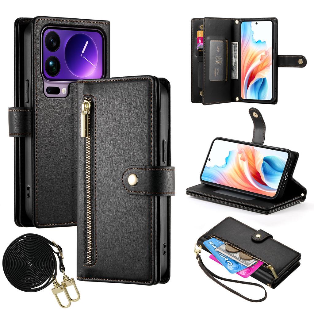 For Realme 14 5G Wallet Case Magnetic Closing PU Leather Phone Cover with Wrist Strap