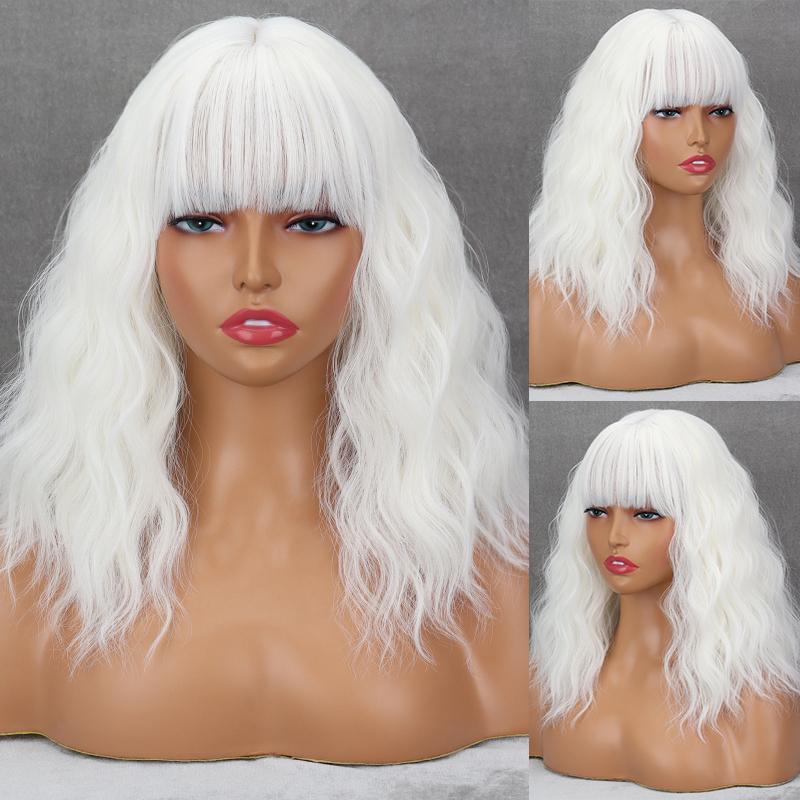 

XINRAN темно-фиолетовый женский модный волнистый парик длиной до плеч с челкой из синтетического волокна, повседневная одежда, короткий волнистый парик для косплея