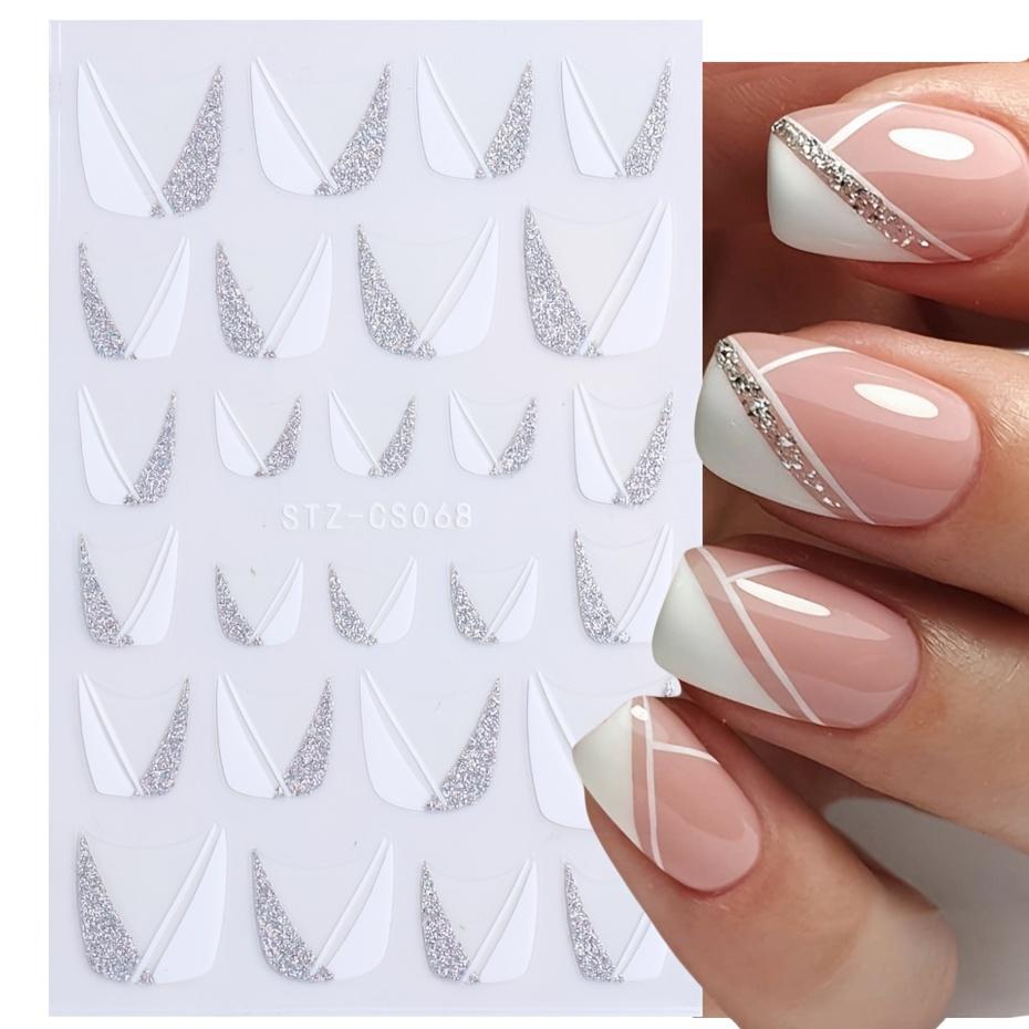 6pcs Versatile Glitter V-shaped French Skirt Fluttering Milk Nail Stickers Nail Art Adhesive Backing Decorations