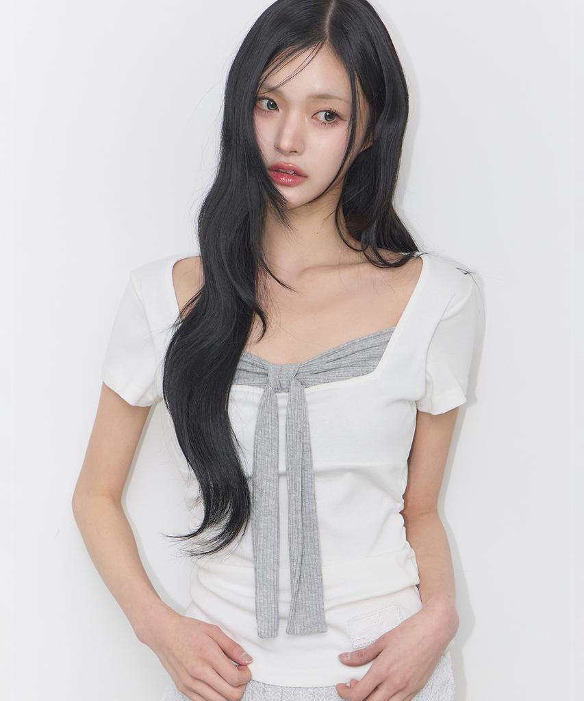 ILLIGO Layered Ribbon Tie T-Shirt White