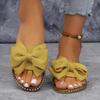 2026 New Flat Bottomed Rhinestone Bow Straight Slippers for Women Wearing Solid Color Lightweight Cloth Surface Sandals