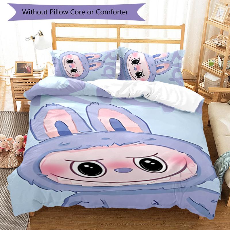 3pcs labubu pattern bedding set duvet cover set includes duvet cover &pillowcases, perfect all season bedroom decoration & gift