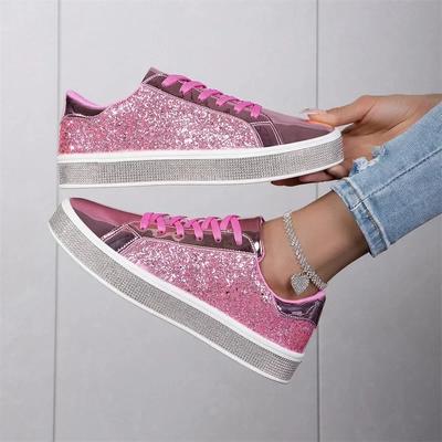 Fashion Thick Sole Sequins Trendy Fashion Board Shoes Platform Casual Sports Shoes Breathable Lightweight Sneakers Flat Vulcanized Shoes