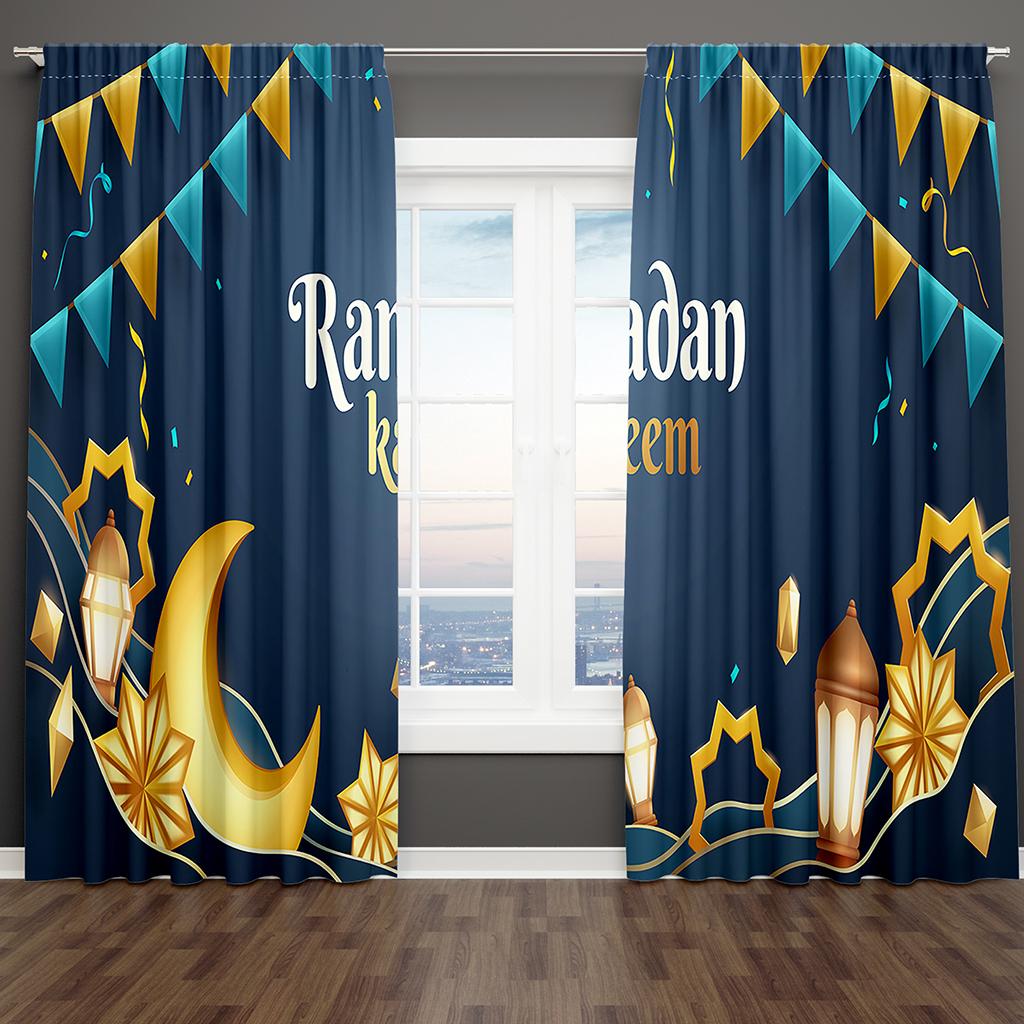 Luxus Ramadan Ramazan Kareem Mond Schloss Fenster Vorhänge Jalousien Für Wohnzimmer Schlafzimmer Badezimmer Küche Tür Heimdekor 2 Stück