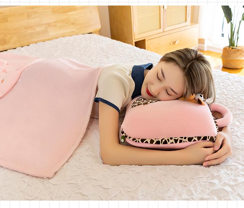 Dual-Use Cute Cartoon Pillow Blanket: Car & Office Nap Cushion
