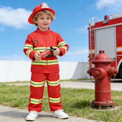 8 Pcs Kids Fireman Costume Set Firefighter Dress-Up Set with Extinguisher Birthday Party Role Play Pretend Gift for Toddler Boys Girls