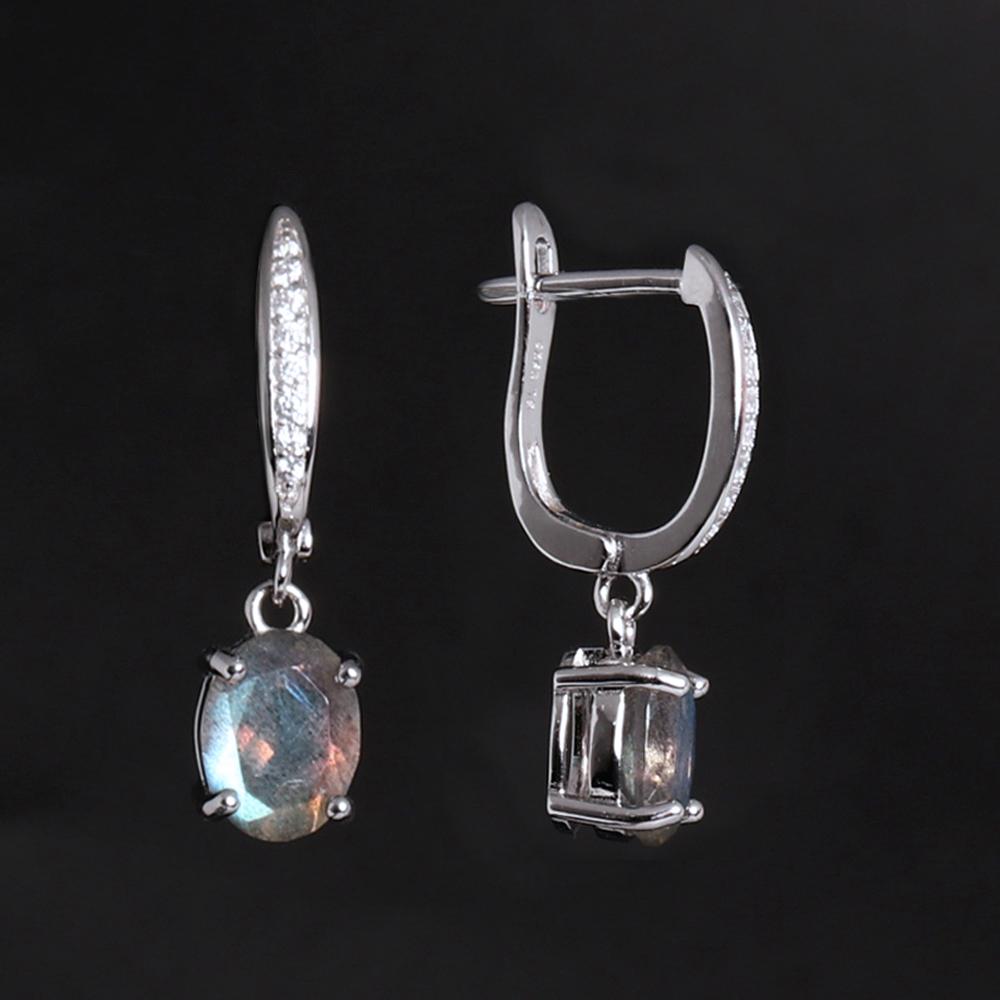 Simple 925 Sterling Silver Earrings Natural Labradorite Gemstones  Oval 6*8mm Fine Jewelry for Women's Daily Wear and Birthday Gift