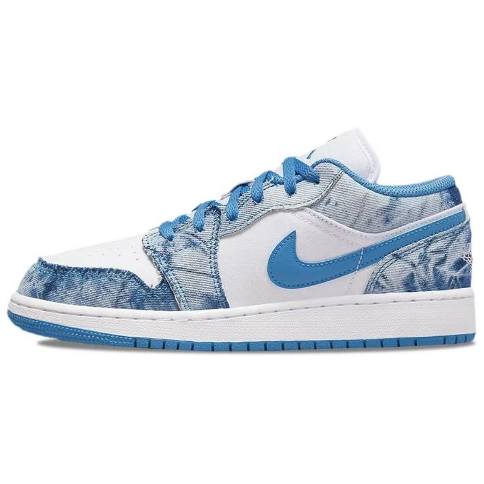 Jordan Air Jordan 1 Washed Denim Slip Resistant Abrasion Resistant Low top Vintage Basketball Shoes GS White Blue DM8947-100(Team265-SBOX)