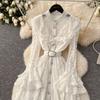 2025 French Women's Dress High-end Fungus Edge Splicing Single-breasted Waist Lace Embroidered Dress