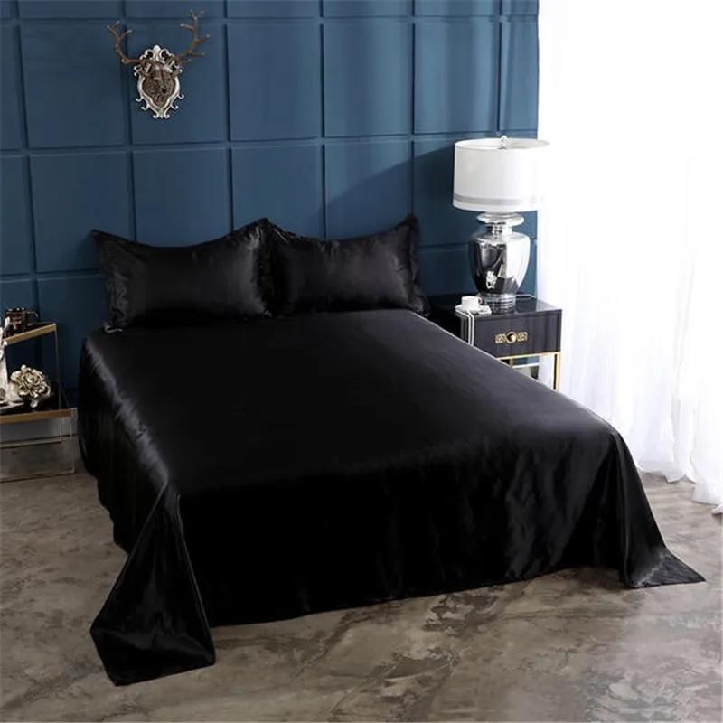 3Pcs Luxury Satin Silk Flat Bed Sheet Set Single Queen Size King Size Bedspread Cover Linen Sheets Double Full Double Sexy