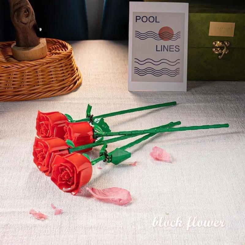 Jucărie bloc de construcție cu trandafir cu flori eterne compatibilă cu decorarea ansamblului LEGO Fată Cadou de Ziua Îndrăgostiților