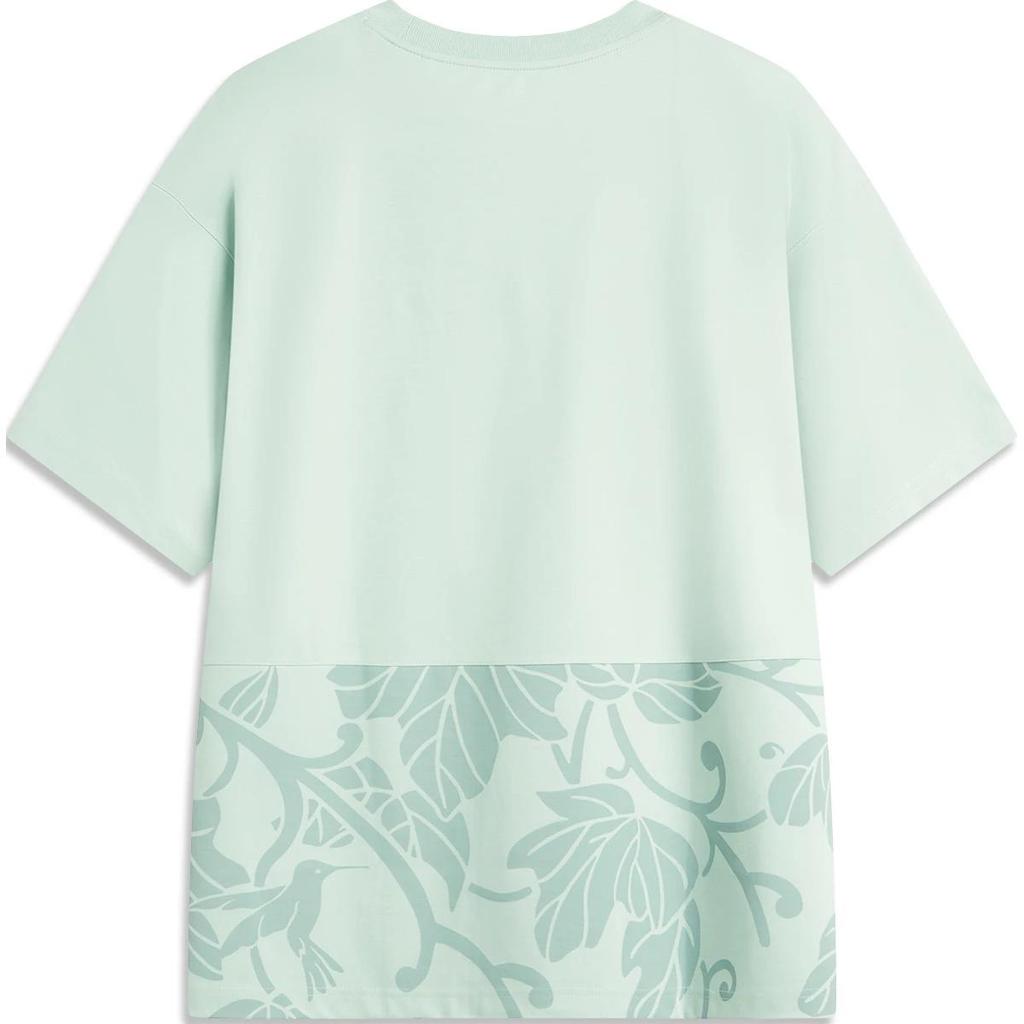 Li Ning Sports Trend Series Nadrukowany Okrągły Dekolt Wygodny Oddychający Luźny Krótki Rękaw T-shirt Unisex Top Jasny-Mchu-Niebieski AHSU327-3
